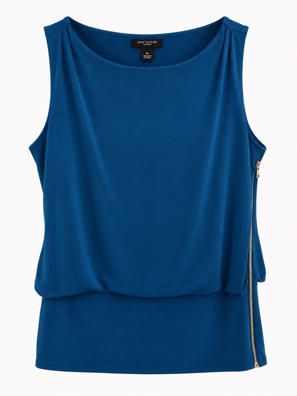 Ann Taylor Factory Cobalt Blue Layered Sleeveless Blouse Size M Gold Side Zipper